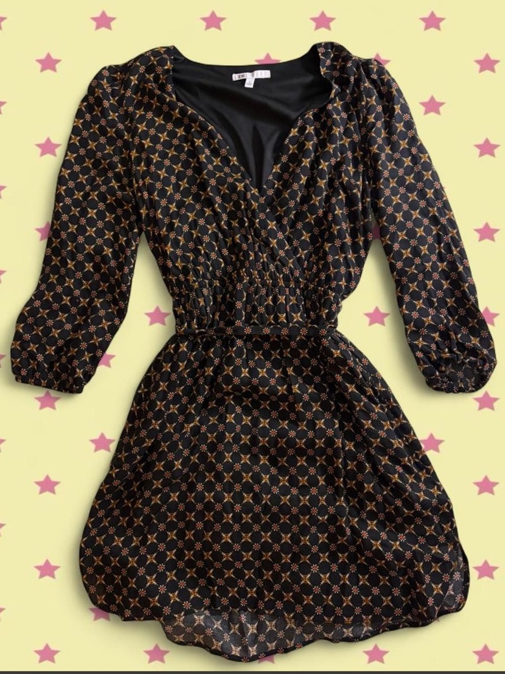 DR2 Black Dress with Geometric Print